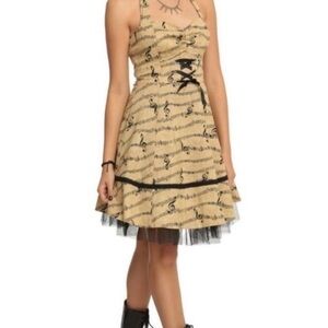 Hot Topic Beige and Black Music Print Mini Dress large
